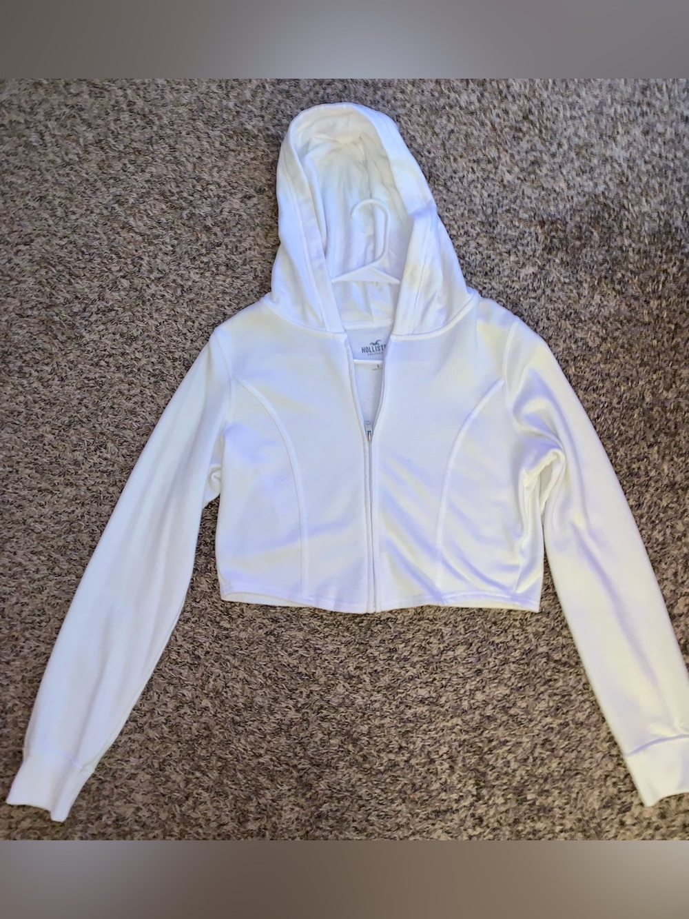 Hollister White Cropped Hoodie Jacket - Women's